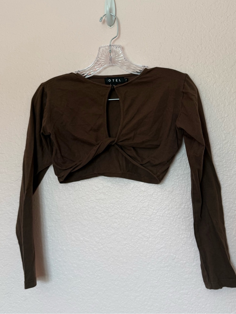 Motel Rocks Brown Twist-Front Long-Sleeve Crop Top